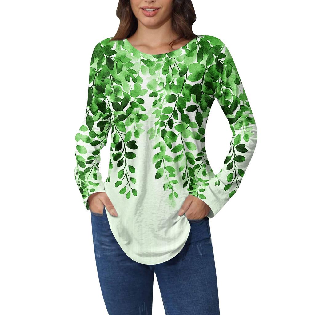 Рубашки для женщин Милые винтажные узоры с принтом Футболка с длинным рукавом Туника Топы Хлопковые пуловеры