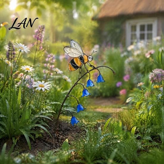 Metal Insect Garden Stakes Iridescent Dragonfly/Butterfly/Ladybug/Bee/Snail Stake, Lily of The Valley Yard Art for Snail Lawn Decor Mom Mother's