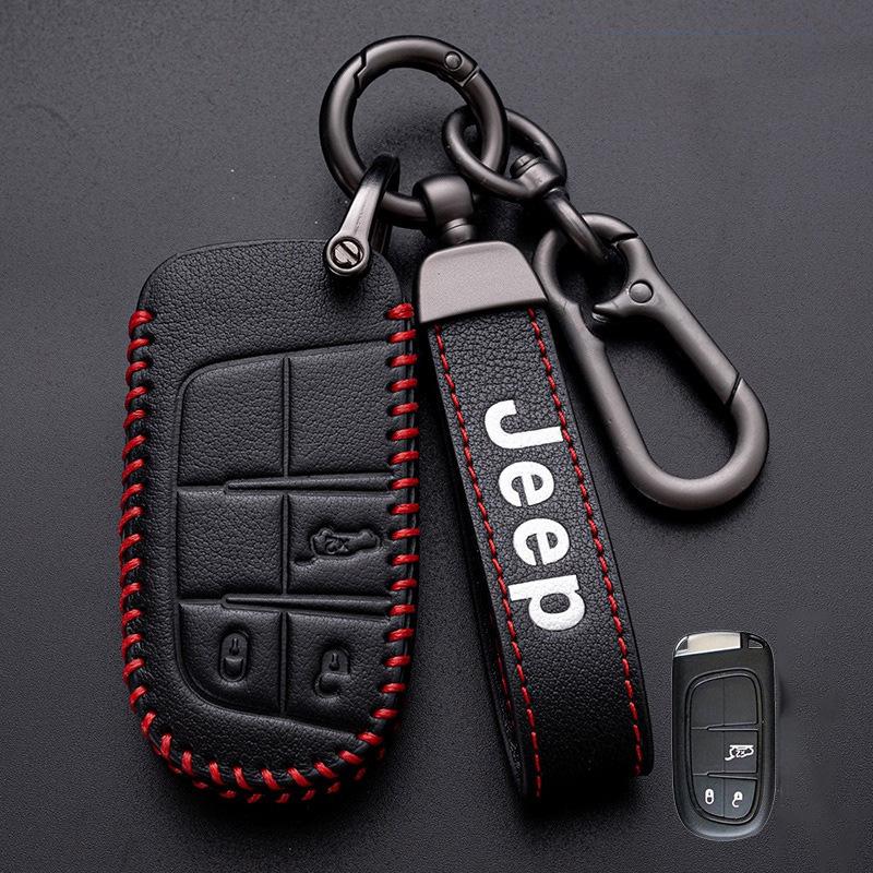 High quality New Leather Car Key Cover Case Fob for Jeep Renegade Compass Grand Cherokee for Chrysler 300C Wrangler Accessories AMN1