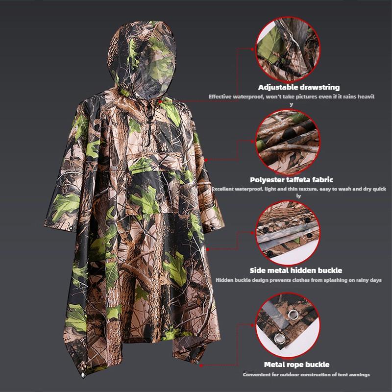 Водонепроницаемый дождевик с капюшоном и узором из листьев, мужское дышащее пончо для активного отдыха