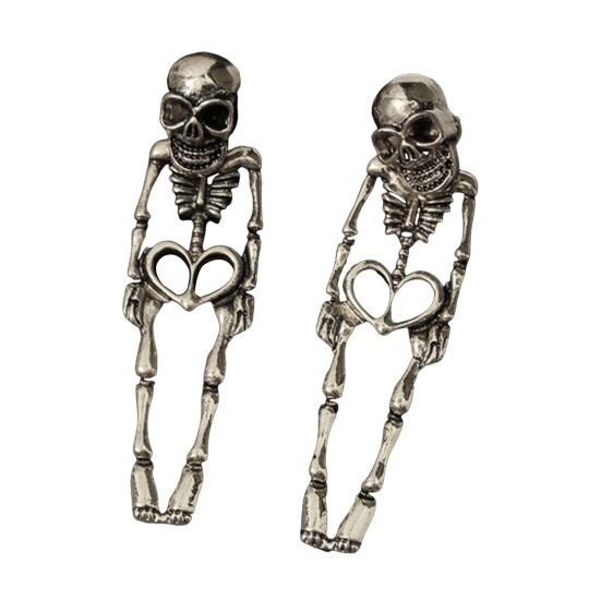 1 Pair Women Halloween Earrings Skeleton Shape Punk Exaggerated Polished Alloy Skull Jewelry Club Party Ear Jewelry