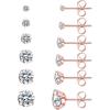 6 Pairs Stud Earrings Set, Hypoallergenic Cubic Zirconia 316L Earrings Stainless Steel CZ Earrings 3-8mm (Steel color)