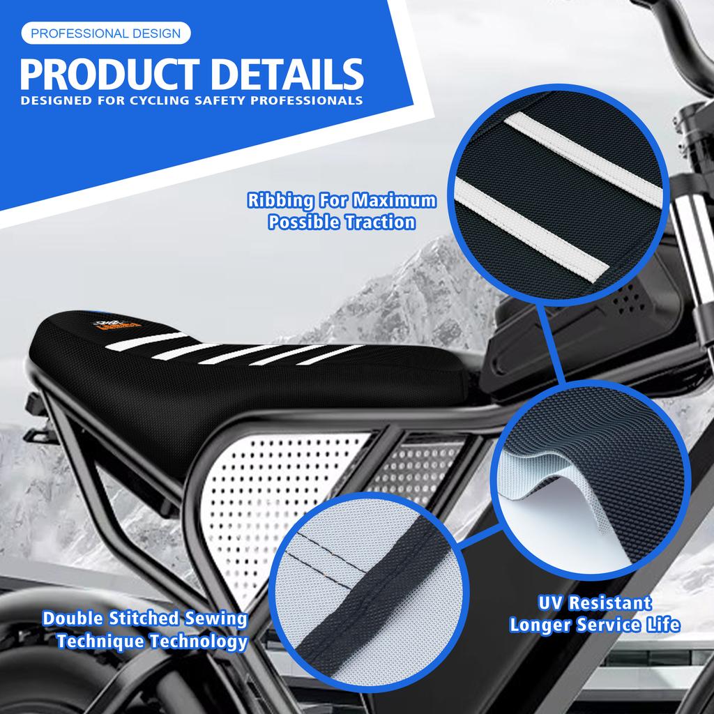 Powerzone Motorcycle Seat Cover For Ridstar Q20 Electric E Bike Soft Rubber Waterproof Non-slip Ribbed Motorcycle Accessories