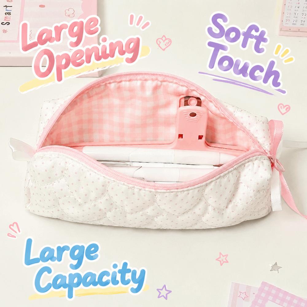 Polka Dot Print Pen Bag Pink White Stationery Pouch Cute Pencil Case Back To School