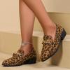 Leopard Print Med Heels Pumps Women Fashion Chain Pointed Toe Party Shoes Woman Faux Suede Square Heel Loafers Shoes Female