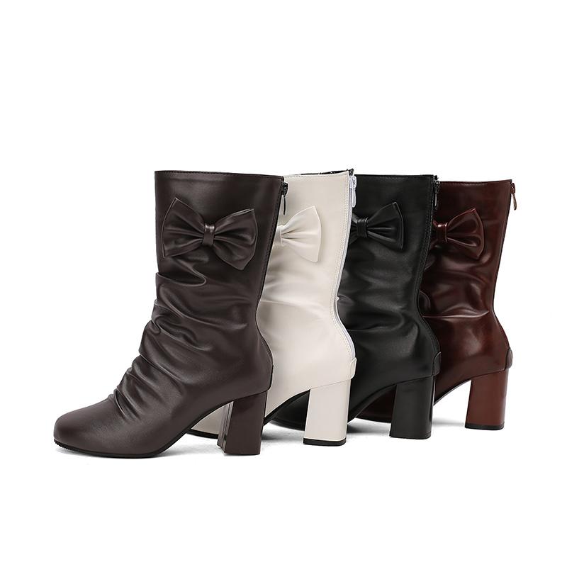 Женские сапоги на высоком каблуке осень-зима новые однотонные сапоги на толстом каблуке большого размера среднего размера