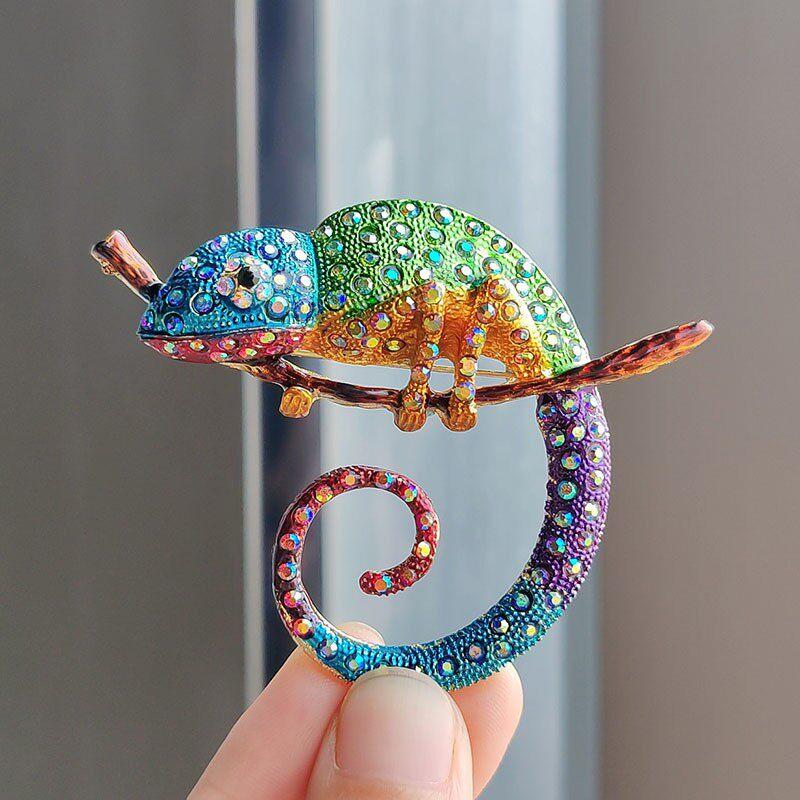 Chameleon Animal Lizard Brooch Pins Multicolor Jewelry Creative Gift for Women Fashion Office Outfit Highlight