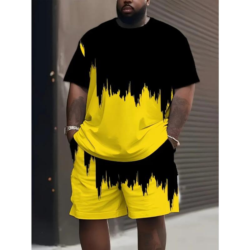 Fashionable Loose Summer Printed Color Sportswear Mens Plus Size Short Sleeved Daily Comfortable Twopiece Sport Wear