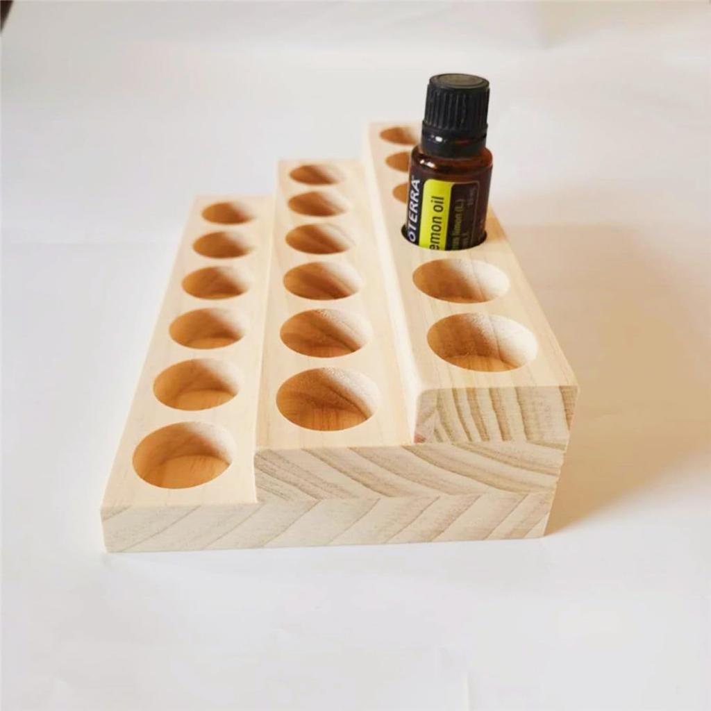 3 Tier Wooden Essential Oil Organizer Display Stand Tabletop Storage Rack for 5-20ml Bottles Perfumes and Nail Polish Compact Shelf