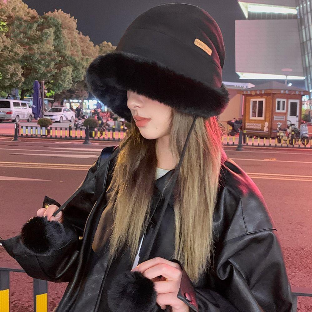 Autumn Winter Women's Plush Hat Ethnic Style Ear Protection Hat Fluffy Fur Bucket Hat Girls