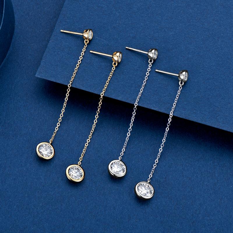 IOGOU Long Tassel Drop Earings 1.6cttw Bezel Moissanite for Women Original 925 Silver Girls Fine Jewelry 14k Gold