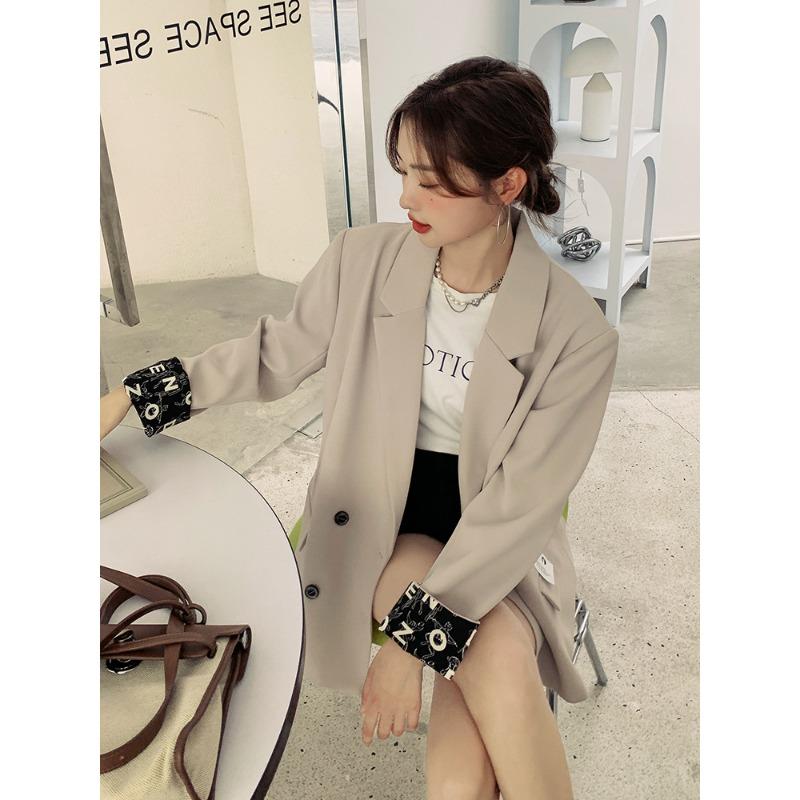 Белый повседневный пиджак женский весна-осень новый корейский стиль свободный двубортный костюм с разрезом
