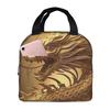 Golden Dragon Pattern Insulated Lunch Bag for Kids School Cooler Thermal Food Box Tote Portable Lunch Boxes Container