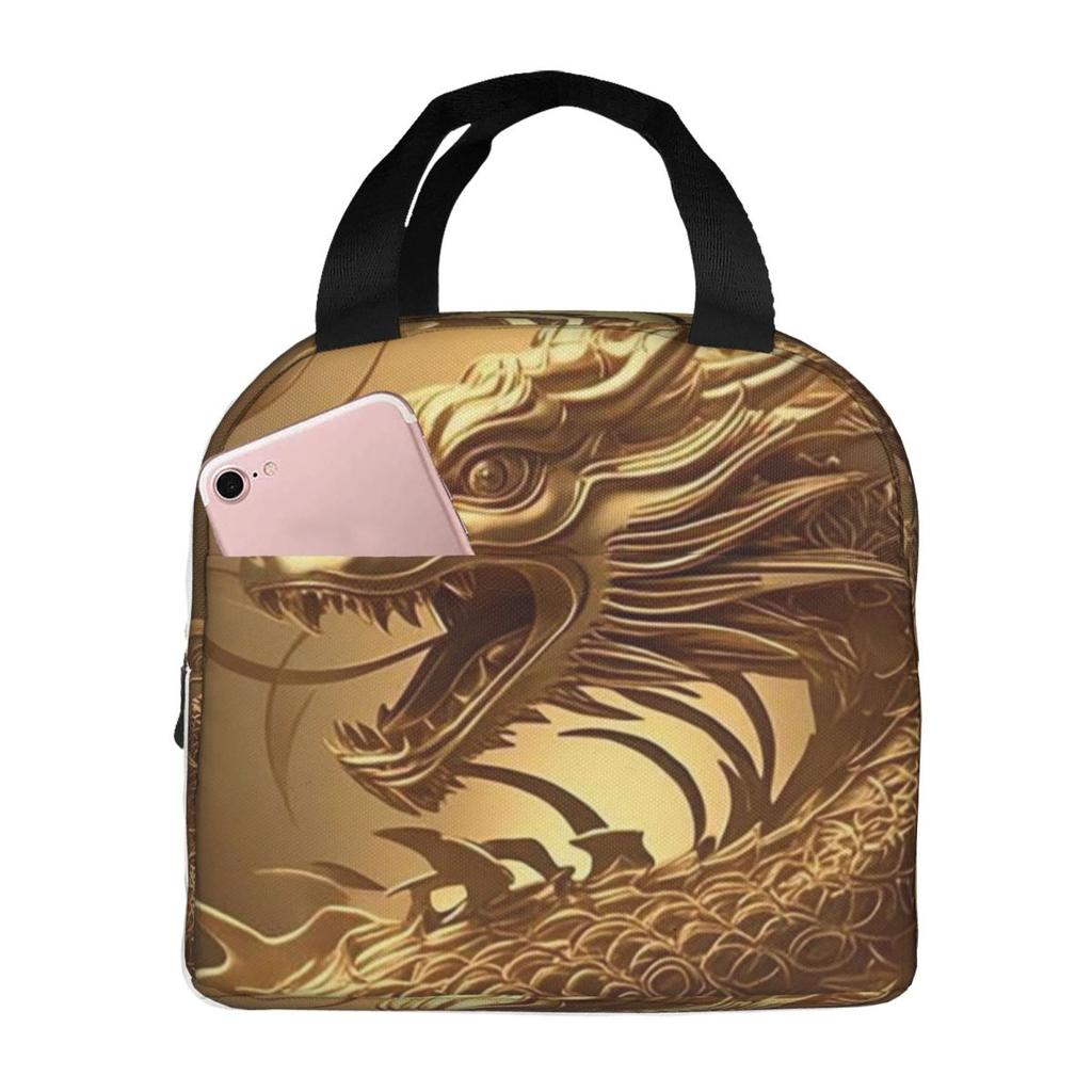 Golden Dragon Pattern Insulated Lunch Bag for Kids School Cooler Thermal Food Box Tote Portable Lunch Boxes Container