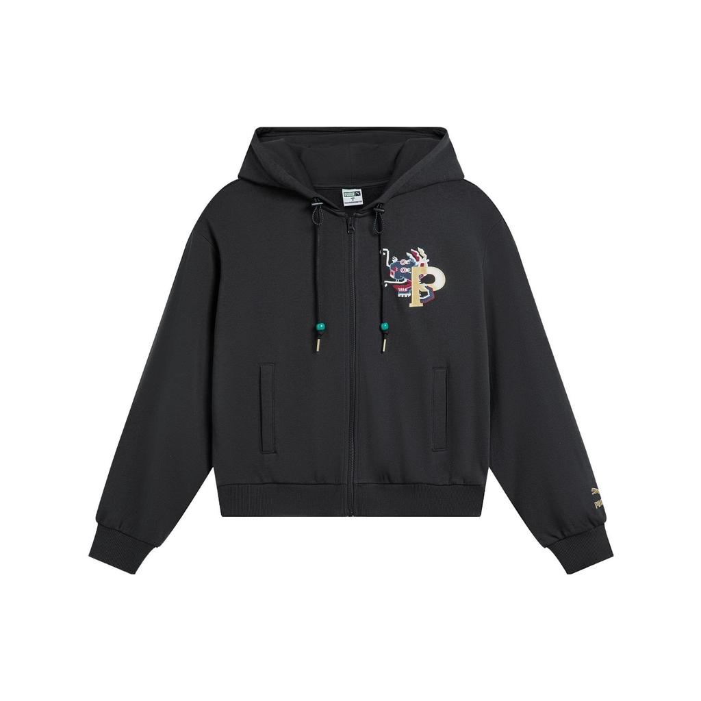 Puma Cny Series Cartoon Anime Pattern Вязаная спортивная толстовка с капюшоном Женская толстовка черная 627272-01