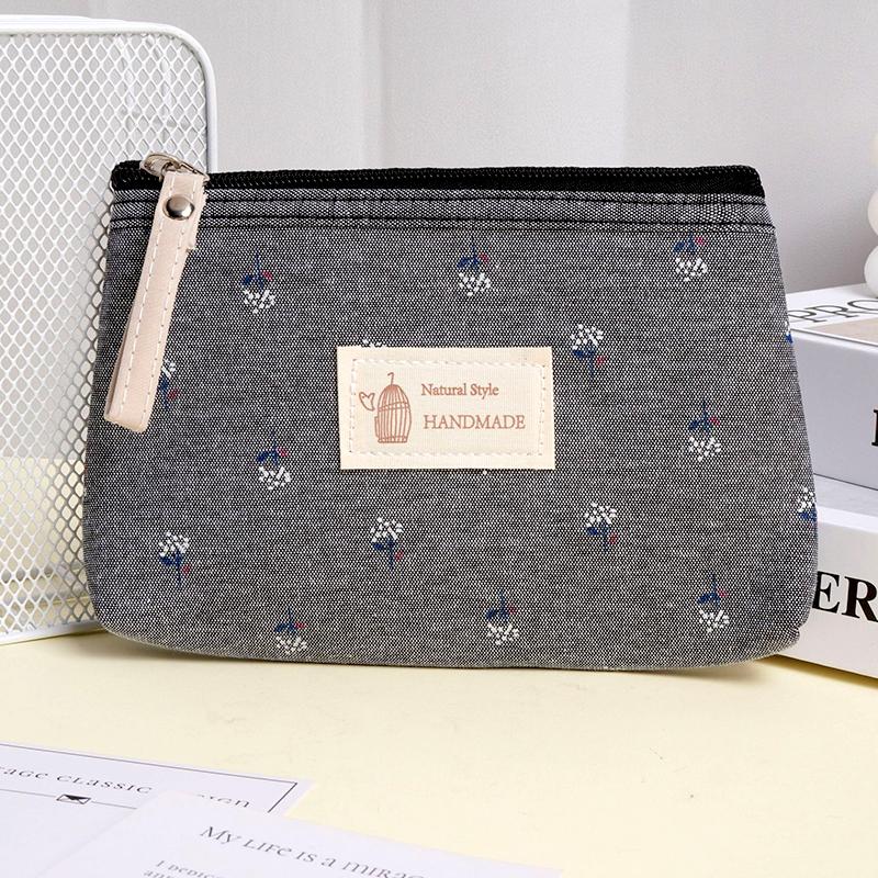 1Pc Floral Prints Rectangle Coin Purse Cute Cosmetic Bag Small Storage Bags Canvas Toiletry Organizer Purse
