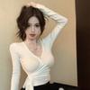 Pure Desire Горячая Девушка Сексуальный Топ с Открытым Декольте и Вырезом на Груди Женская Осенняя Рубашка-водолазка с Поясом Модный Кружевной Базовый Топ
