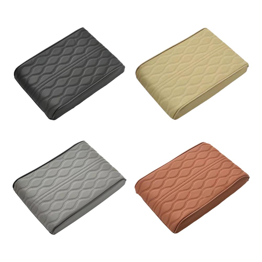 Wave Embroider PU Leather Car Armrest Mat Center Console Arm Rest Protection Cushion Auto Armrests Storage Box Cover Pad
