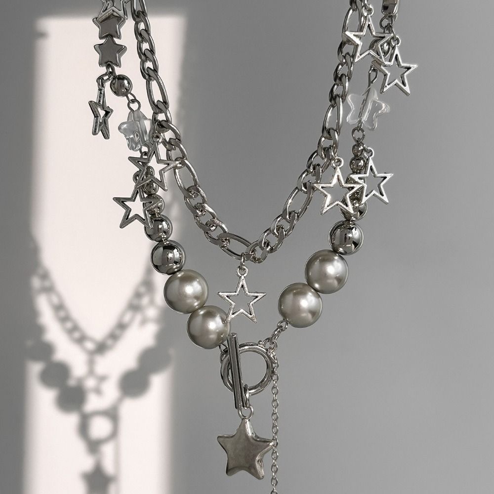 Крутое панк гот бусины ожерелье вырез многослойная звезда кулон ожерелье регулируемый чокер Y2K металлическое ожерелье вечеринка