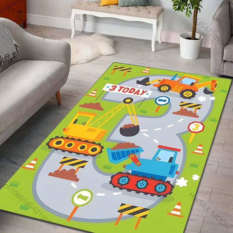 Cartoon Engineering Car Carpet for Living Room Bedroom Sofa Creative Doormat Home Decor Area Rugged Non-slip Mat Large Size