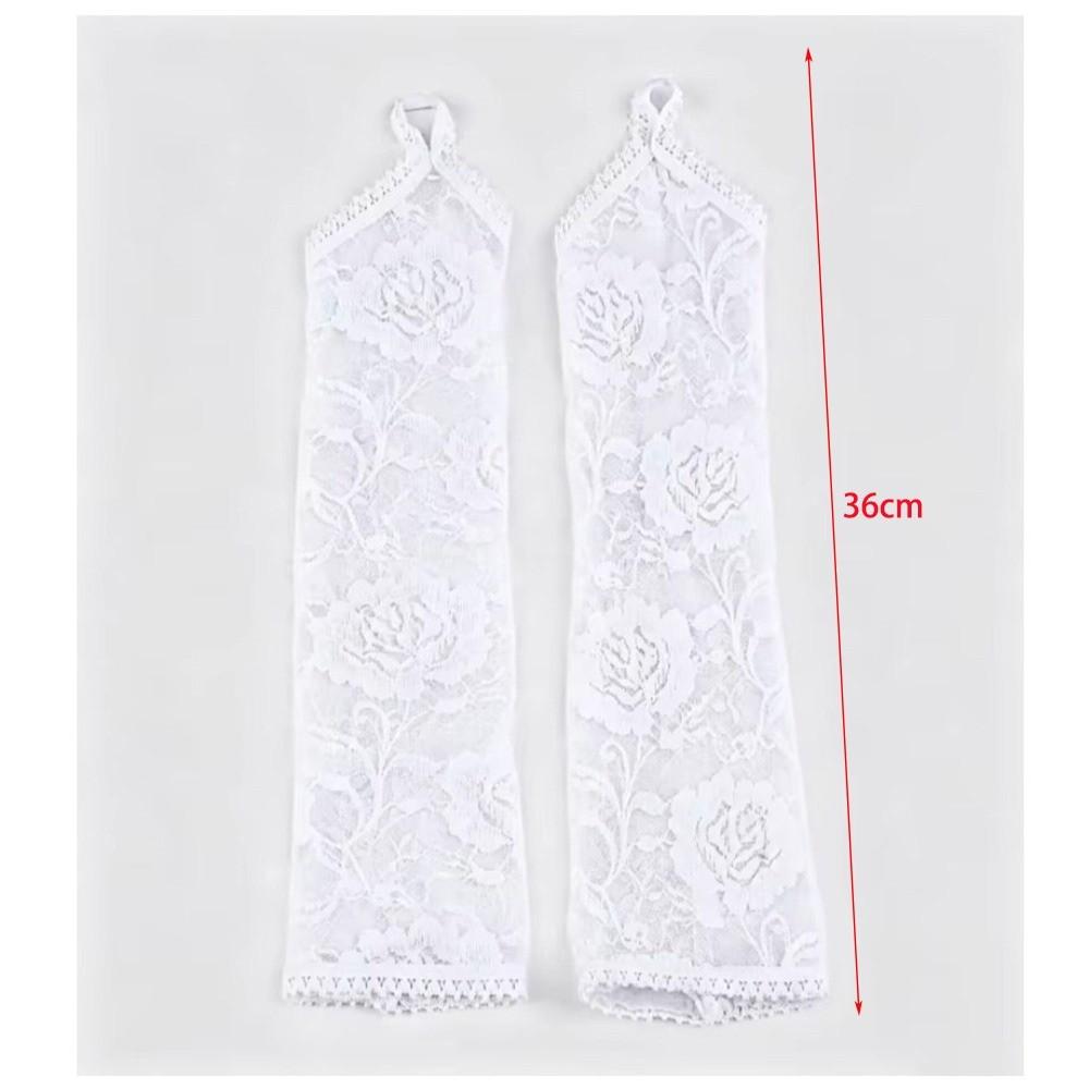 Fingerless Design Elbow Length Gloves Sheer Fabric Long Floral Gloves Formal Occasion