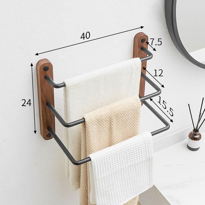 Настенный держатель для полотенец в ванную из грецкого ореха, черная алюминиевая вешалка для полотенец, держатель для полотенец в туалет, 30-50 см, многоярусная вешалка