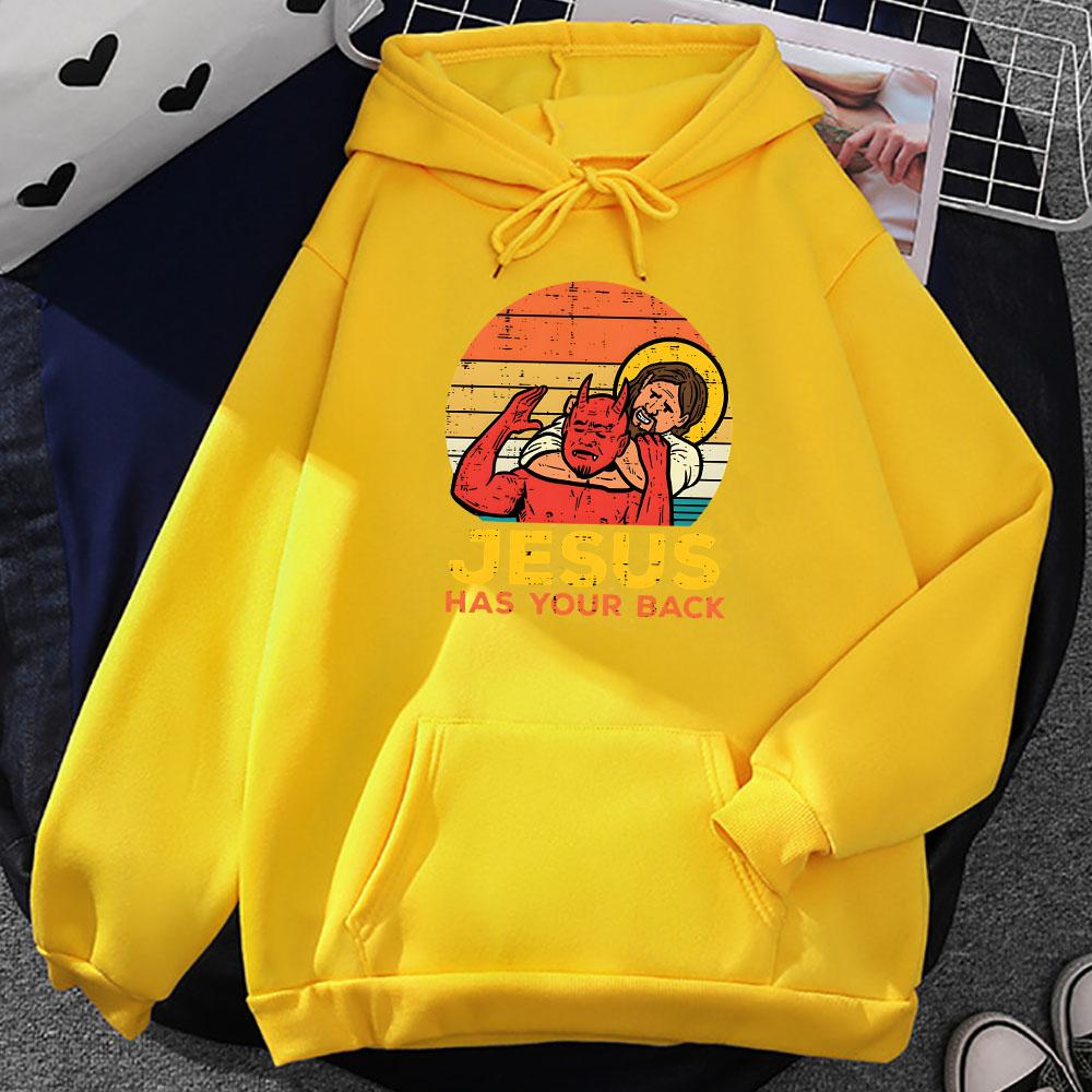 Jesus Has Your Back Jiu Jitsu Retro Christian Hoodie Women Men Vintage Long Sleeve Sweatshirts Ropa Hombre Sudaderas Tops