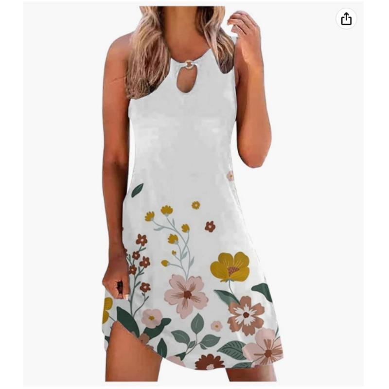VEZFAA Женская мода лето весна цветочный узор печати без рукавов с круглым вырезом свободная талия повседневные платья