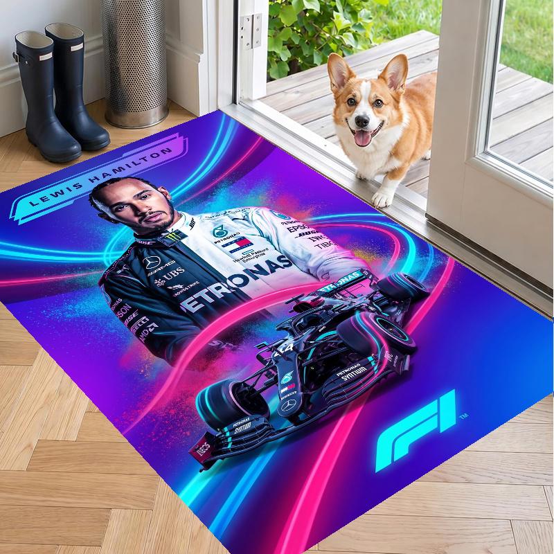 Crystal Velvet Rug with Lewis Hamilton Design, Soft Non-Slip Floor Mat for Living Room Bedroom Decor