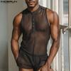 Men Sleeveless Hollow See Through Transparent Underwear Jumpsuits Bodysuits