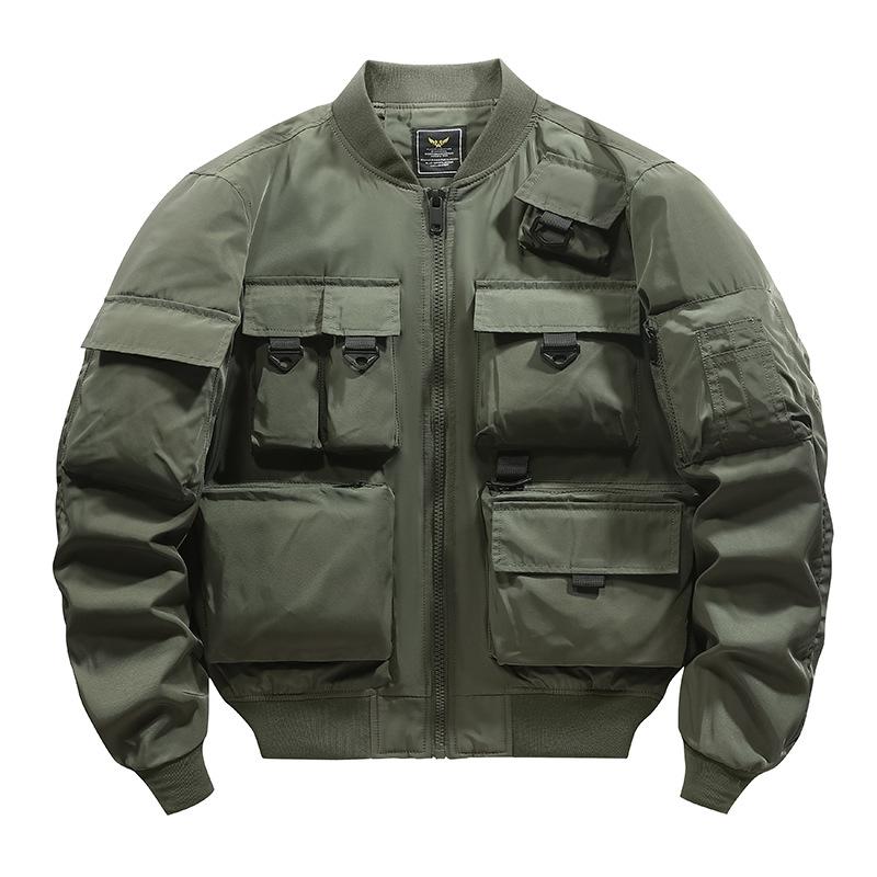 Jacket Men's American Vintage Baseball Jacket Multi-Pocket Tooling Jacket