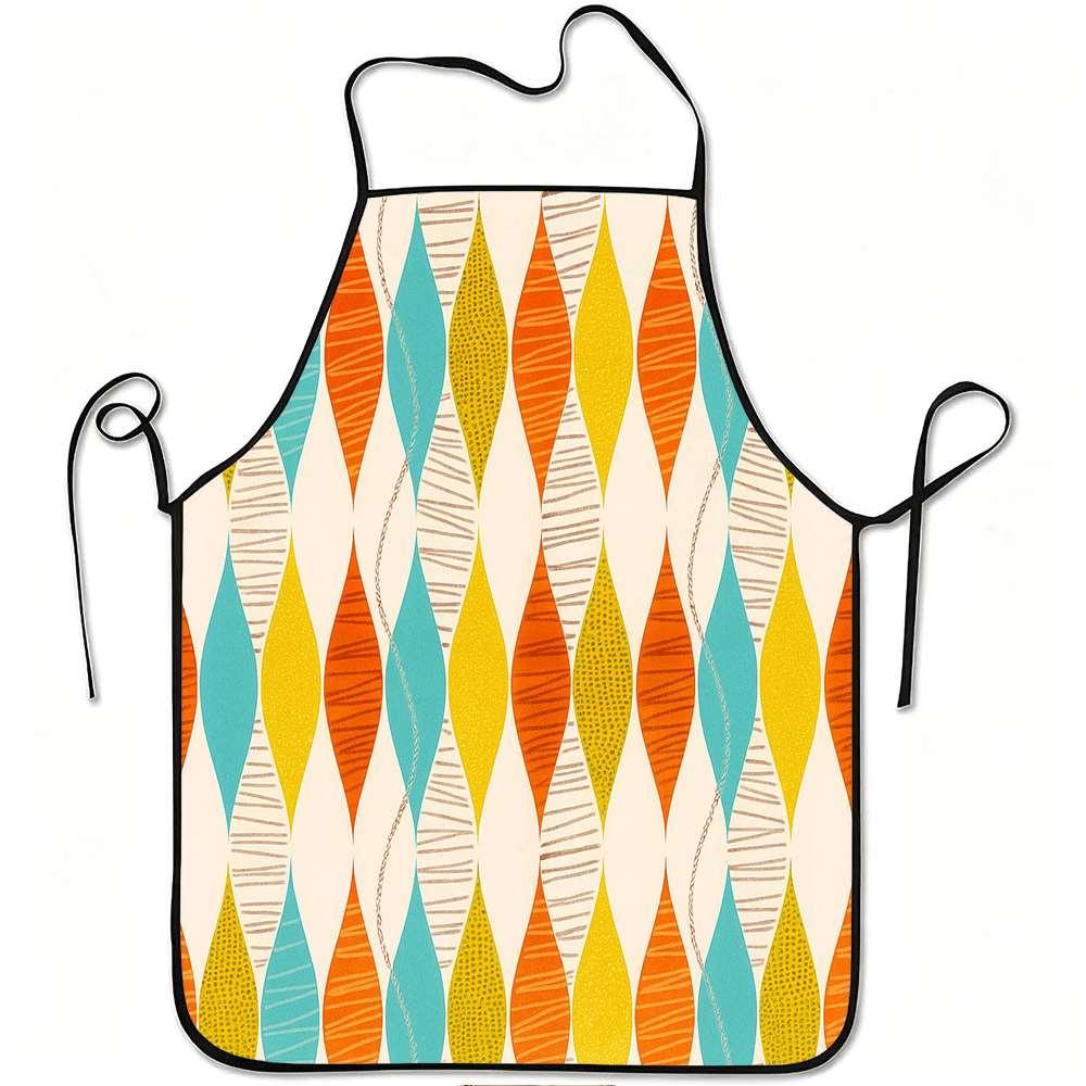 Retro Colorful Teardrop Pattern Apron, Geometric Diamond Print Kitchen Apron