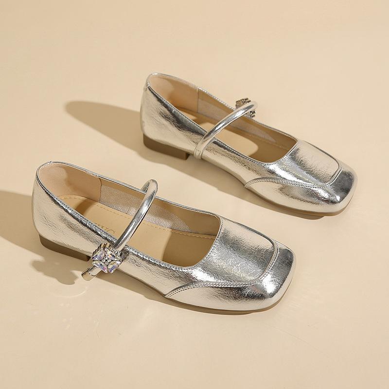 Модные Горячие Продажи Женские Балетки Лето 2025 Новая Мода Голубой Дизайн Слипоны Украшенные Бриллиантами Мэри Джейн Низкий Каблук Резиновая Подошва