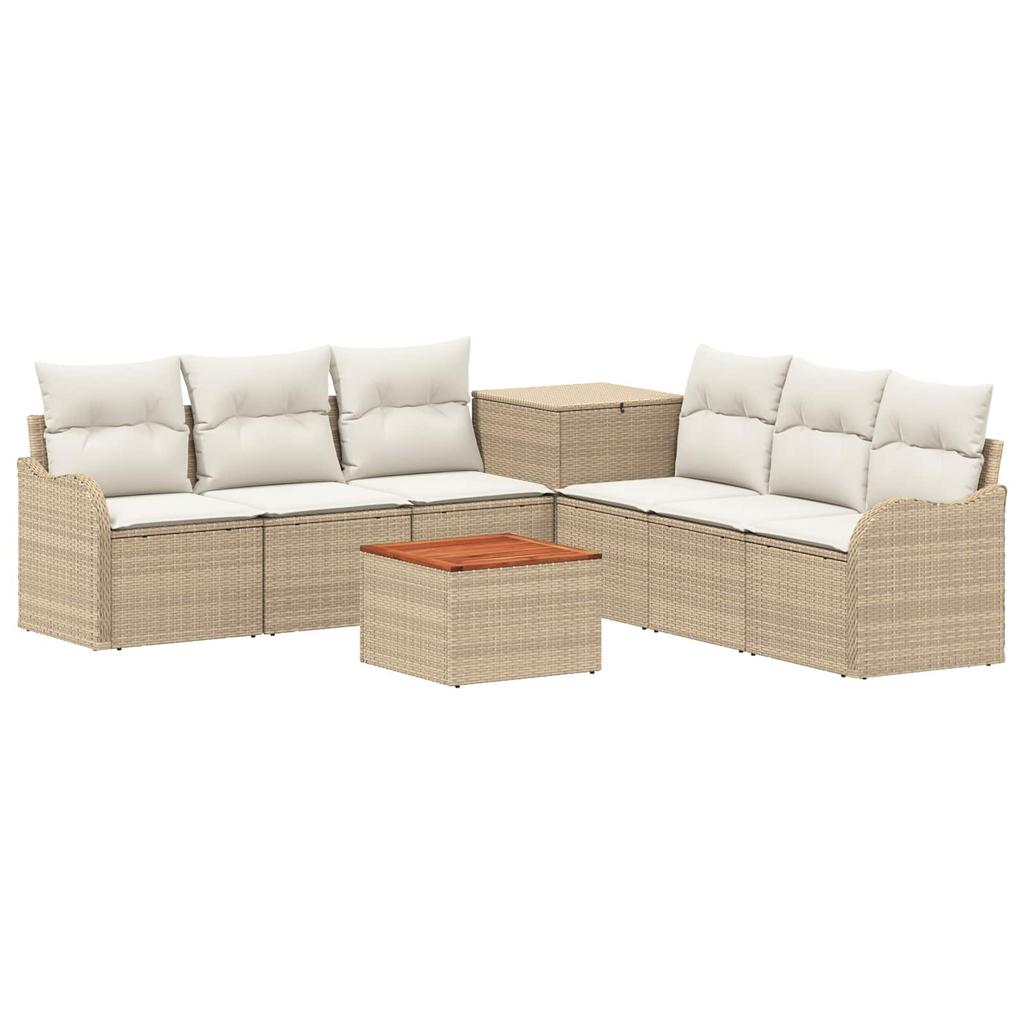 Sofa Set 8 pcs Beige and Cream White Poly Rattan and Steel
