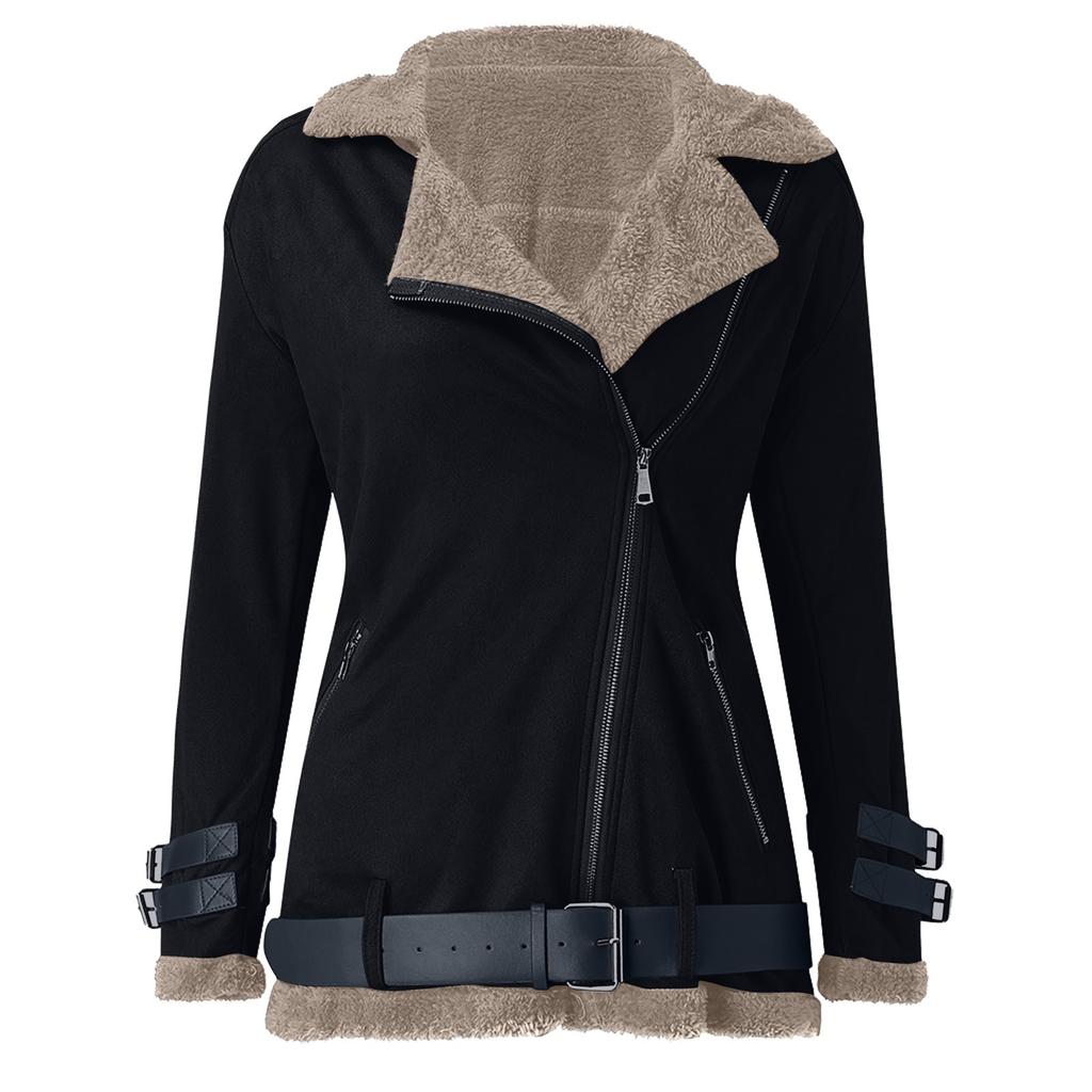 Женская осенне-зимняя модная байкерская куртка из овечьей шерсти с лацканами, хлопковая куртка