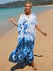 EDOLYNSA Multicolored Kaftan Bohemian Printed V-neck Batwing Sleeve Maxi Dress Women Beachwear Half Sleeve Maxi Dress Robe