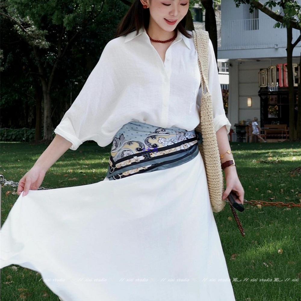 Vintage Blue Polka Dot Silk Scarf: Versatile Summer Accessory for Waist or Triangle Wear