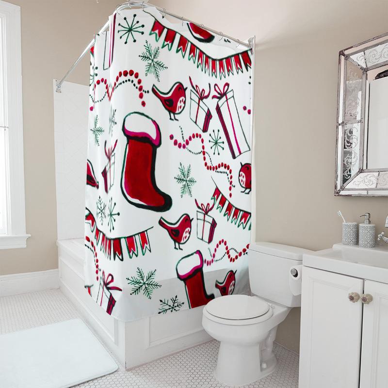 Рождественская шторка для душа Праздничный декор Водонепроницаемый набор для ванной комнаты Рождественский узор Занавеска