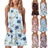 Женское летнее повседневное платье с круглым вырезом и принтом, платье без рукавов с карманами