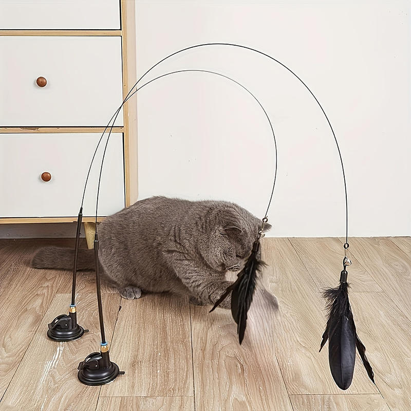 Interactive Cat Toy Handfree Cat Stick Playing Kitten Playing Teaser Wand Toy Suction Cup Feather Cat Wand Pet Supplies