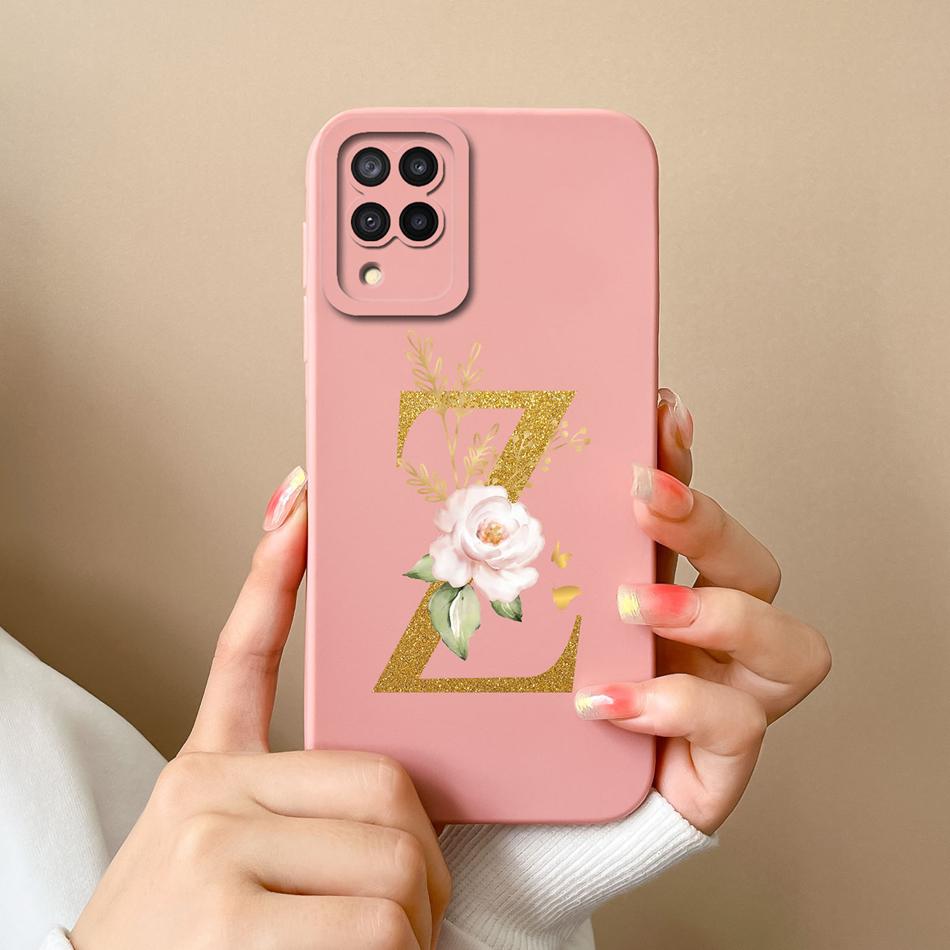 Elegant Case For Samsung M22 M32 4G 5G Rose Letter Phone Shell Lens Protective Cover For Galaxy M32 M22 Liquid Silicone Bumper