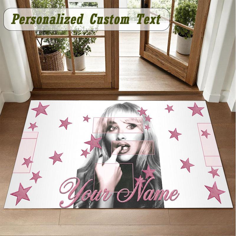 Crystal Velvet Square Rug Custom NameSabrina Carpenter Pattern Non Slip Home Floor Decor Rug