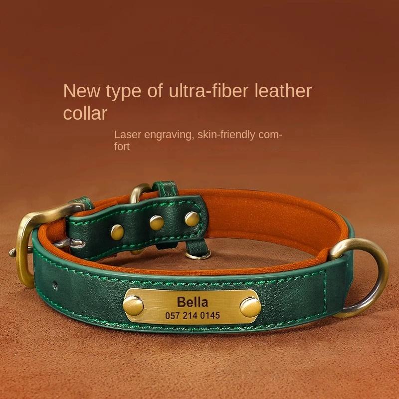 Personalized Custom Dog Collar with Engraved Lettering and Anti Loss Leather Collar