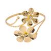Women Open Wristband Flower Adjustable Metal Rhinestone Decor Polished Decor Solid Color Wrist Cuff