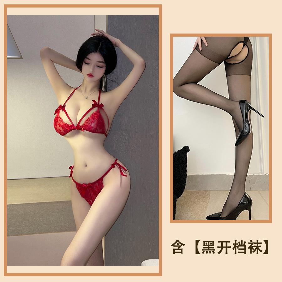 Сексуальное нижнее белье кружевной бюстгальтер с тремя точками пижамы прозрачные трусики соблазнение чистая похоть сексуальный постельный костюм