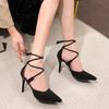 Fashion Women's High Heels New Summer Fashion Pointed Toe Lace-up Flannel High Heels Banquet Party Stilettos Women Zapatos Para Mujer
