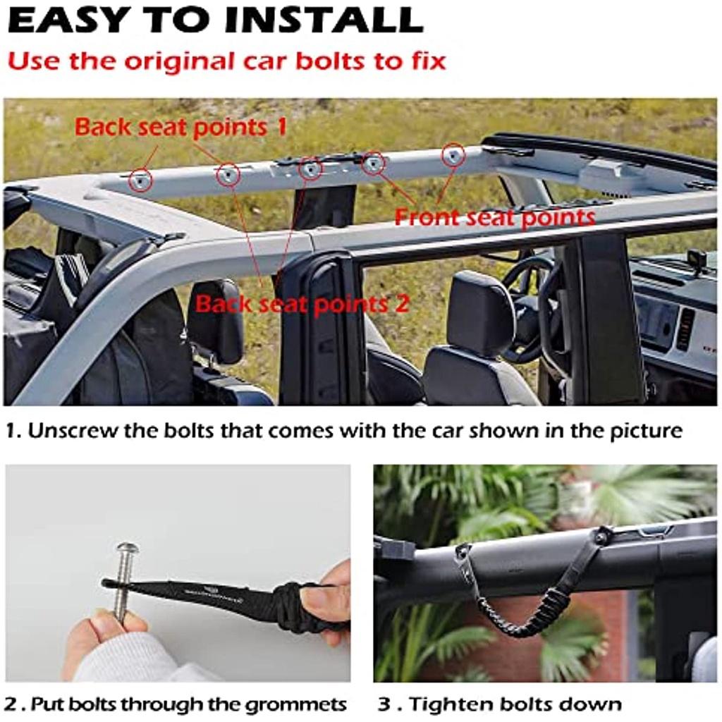 Комплект из 4 ручек Roll Bar, совместимых с Ford Bronco 2021 2022 2023, 2/4-дверная ручка из паракорда, аксессуары для интерьера Bronco (Не подходит Брон