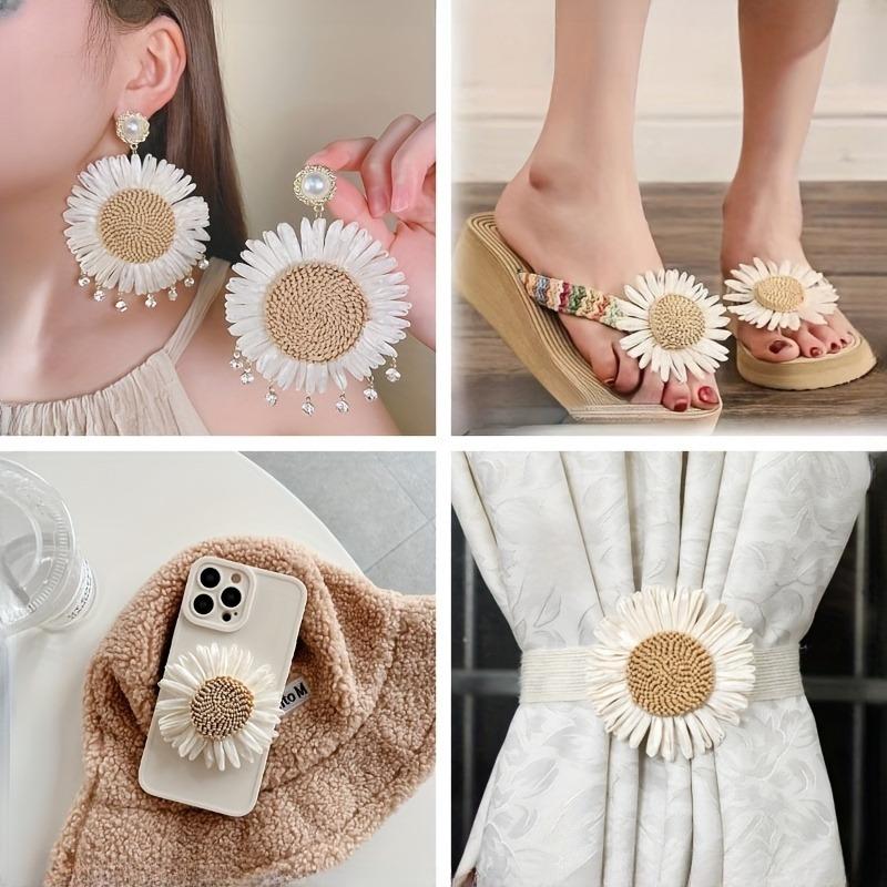 [Поделки из рафии с подсолнухами] Упаковка из 3 штук: подсолнухи и маргаритки, рафия, полипропиленовая трава, поделки — декор своими руками для весны и лета — пляжные шляпы, одежда, шторы,