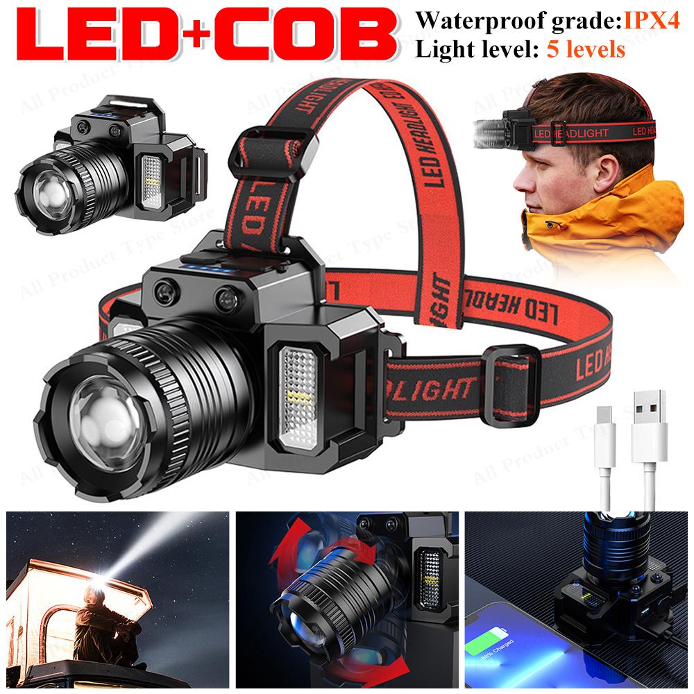 60 Вт T-51 USB перезаряжаемый налобный фонарь светодиодный COB супер яркий налобный фонарь с датчиком движения зумируемый лобный фонарь для кемпинга на открытом воздухе