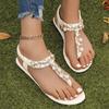 Fashion 2024 Hot Sale Ladies Shoes Elastic Band Women's Sandals Summer Rhinestones Solid Solft Sole Casual Beach Flat Large Size Sandals